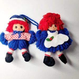 Raggedy Ann & Andy Doll 1975 VTG Christmas Yarn Ornaments The Bobbs Merrill Co